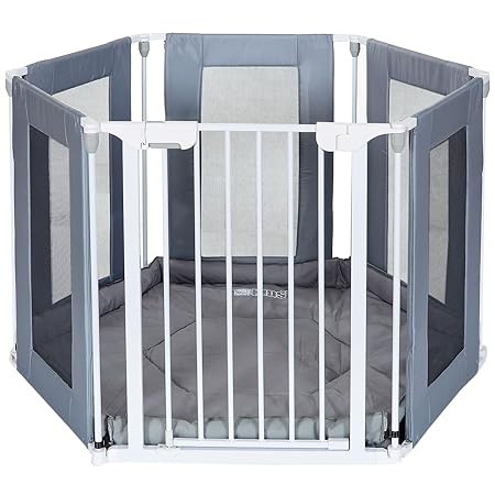 6 Seiten Baby Laufgitter Laufstall mit Tür | weich gepolsterte Bodenmatte Matratze | Textilien leicht abnehmbar waschbar ; We