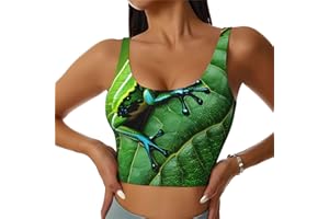 BaerK Women's Sports Vest - Frog Leaves Print Athletic Shaper Body, Yoga, Pilates, Dance, Removable Chest Pad, Low Collar
