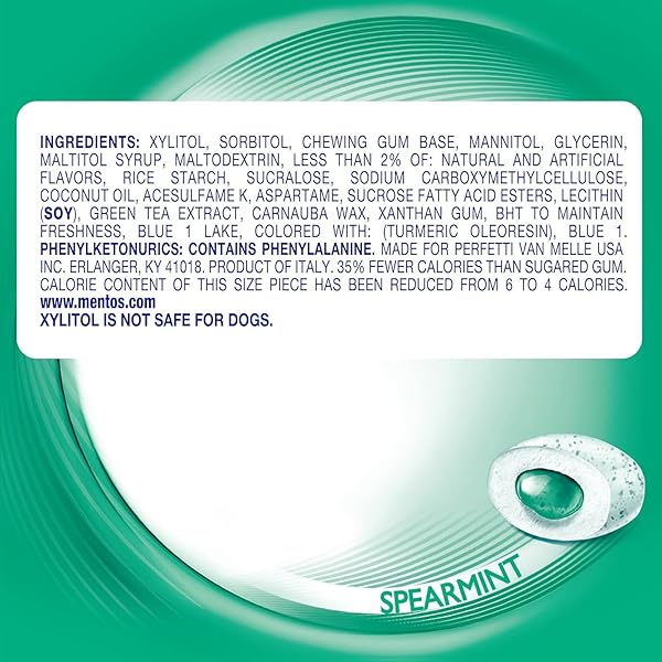 MENTOS PURE FRESH SUGAR-FREE CHEWING GUM WITH XYLITOL, SPEARMINT FLAVOR, EASTER BASKET ESSENTIALS STUFFERS FOR KIDS AND ADULTS, 50 PIECES (6-PACK)