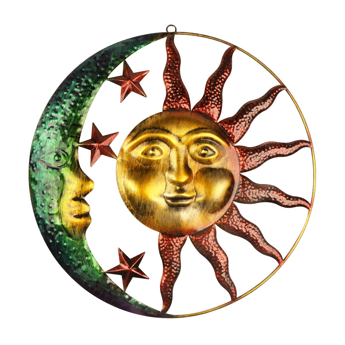 Fangoo Large Metal Sun and Moon Wall Art Decor Outdoor 3D Wall Hanging Decor Artistic Sun and Moon with Star Wall Sculpture for Home Garden Patio Porch Fence Decoration(40CM)