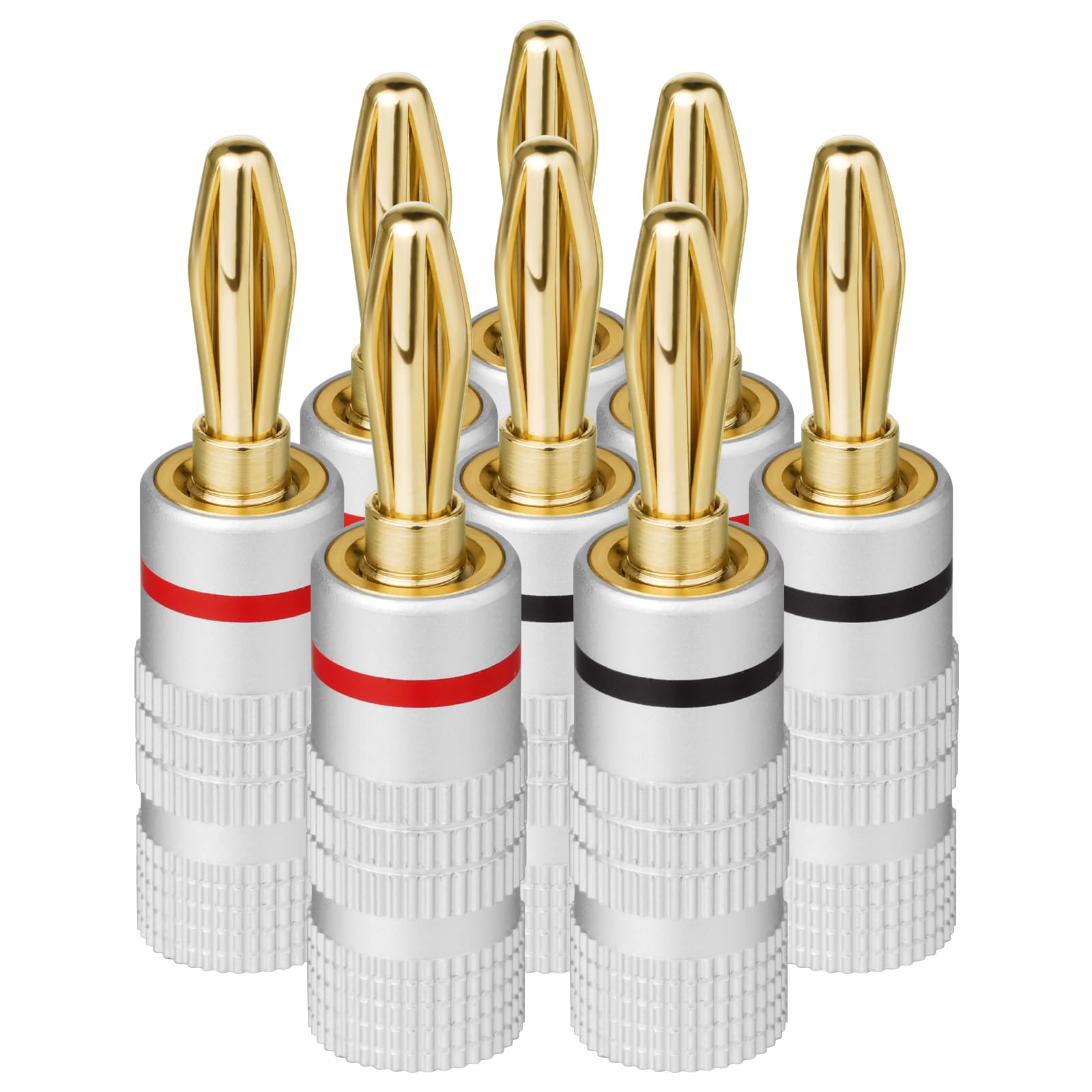 Aolso Banana Cable Plugs, 8PCS 24k Gold Plated 4.5mm Speaker Banana Plugs, Audio Jack Connector for Amplifier, HiFi, Receiver, Home Theatre