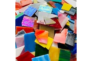 PALJOLLY Mosaic Tiles Stained Glass Scraps Sheets for Crafts Bulk, Broken Glass Pieces, Variety of Colors and Shapes, 35oz/1kgs Value Pack