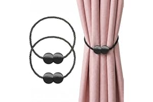 2Pcs Magnetic Curtain Tiebacks - Rope Tiebacks for Curtains & Drapes,Curtain Holdbacks Decorative for Window(Black)