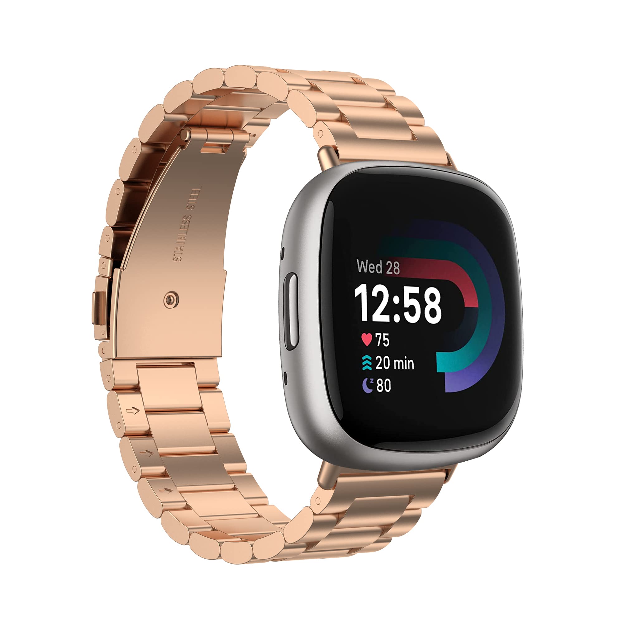 Chofit Straps Compatible with Fitbit Versa 4/Sense 2 Strap, Metal Stainless Steel Wristband Replacement Business Band for Sense 2/Versa 4 (Rose Gold)