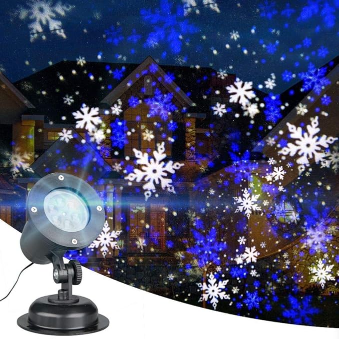 EAMBRITE Snowflake Projector Light LED White/Blue Rotating Snowfall