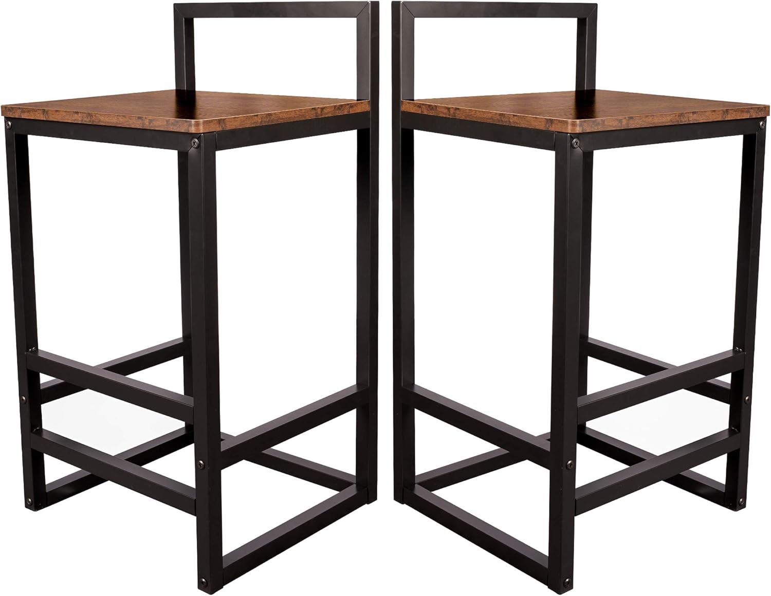 Becko US Barstools Set of 2 Bar Stool Chairs with Metal Low Backrest and Footrests, Easy Assembly, Industrial Vintage Style in Living Room, Kitchen, Party Room (Rustic Brown)