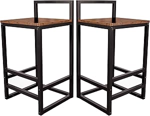 Becko US Barstools Set of 2 Bar Stool Chairs with Metal Low Backrest and Footrests, Easy Assembly, Industrial Vintage Style in Living Room, Kitchen, Party Room (Rustic Brown)