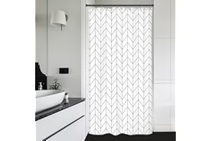 Riyidecor Small Stall 36Wx72H Inch Shower Curtain,Narrow RV Walkin Black White Herringbone Modern Bathroom Curtains,Half Stand Up Zig Zag Chevron Camper Bathroom Accessories Waterproof Fabric 7 Hooks