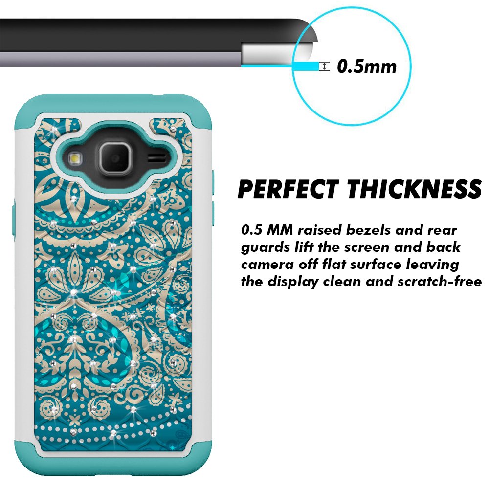 J3 Case, MagicSky [Shock Absorption] Studded Rhinestone Bling Hybrid Dual Layer Armor Defender Cover For Samsung Galaxy J3 (2016) -Flower