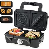 DORTALA 3 in 1 Waffle &amp; Sandwich Maker with Removable Non-Stick Plates | Panini Press Grill, Black Electric Grilled Cheese Maker Set with Indicator Lights and Handle, 1200W