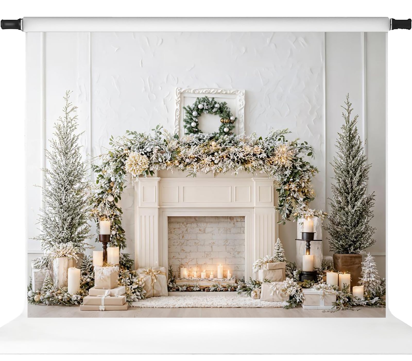 Photo 1 of Kate Christmas Fireplace Backdrops for Photography Home Xmas Festive Decorations Photo Props, 10x8ft
