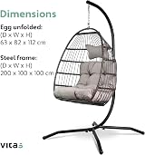 VITA5 Hanging Egg Chair with Frame Polyrattan Cushion Light Grey 150 kg view 8