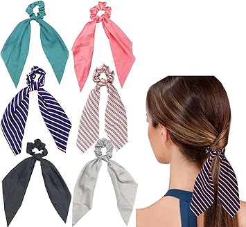 Amazon Com 6pcs Stripe Hair Scrunchies Satin Silk Elastic Hair