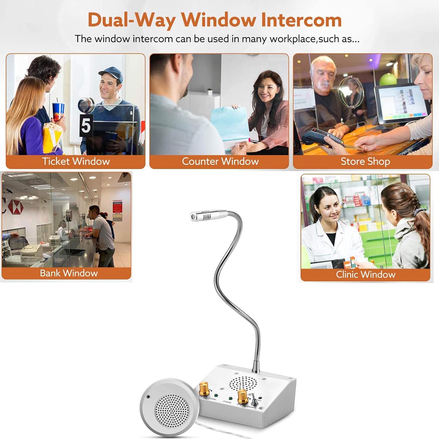 Window Mic Lobby Dual Way Counter Intercom, Window Speaker System Two Way Voice Intercom ...