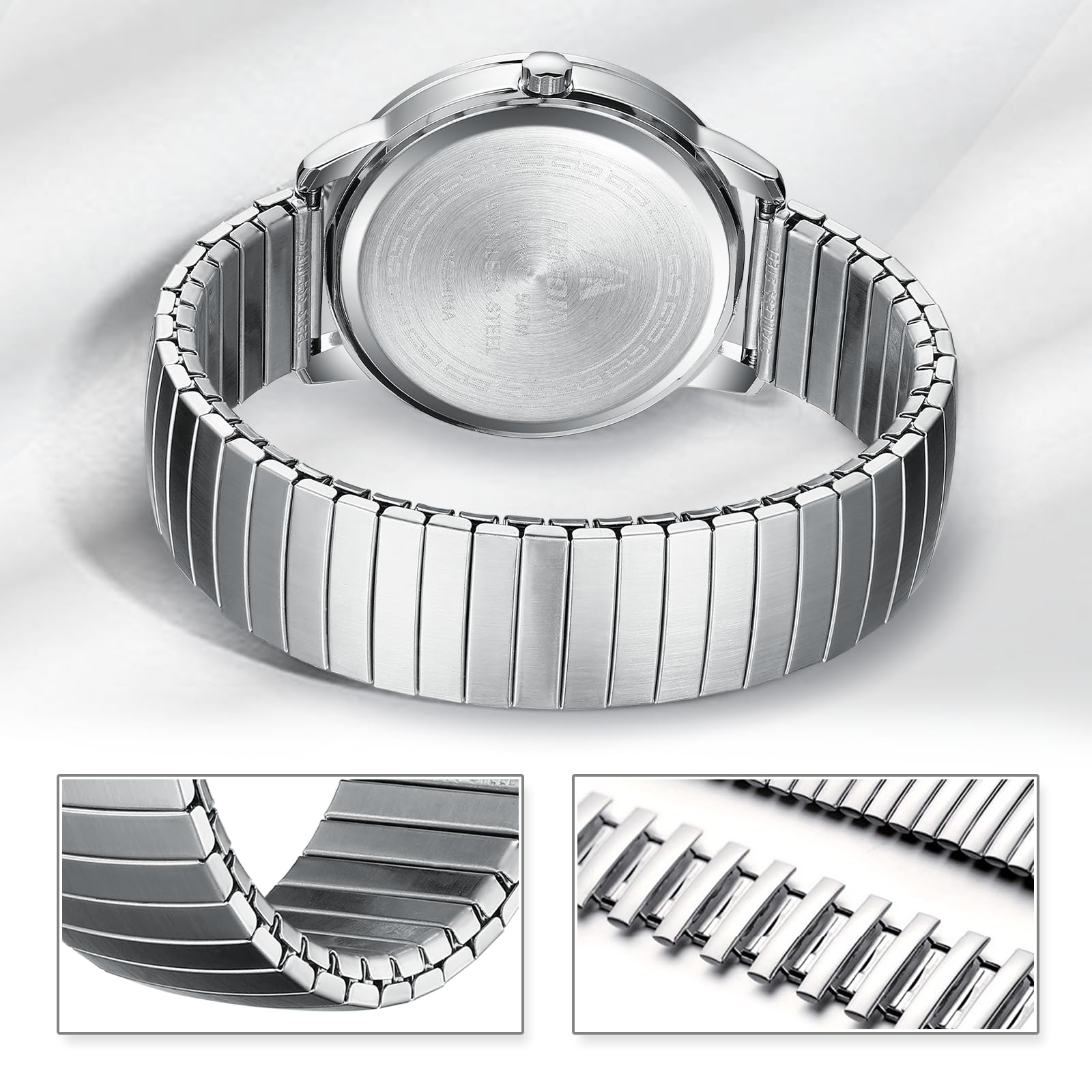 LN LENQIN Mens Watches Stainless Steel Analog Quartz Watch for Men Easy Reader 38 mm Fashion Business Waterproof Men's Wrist Watches with Date and Expansion Band