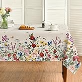 Horaldaily Spring Tablecloth 60×84 Inch Rectangular, Vintage Flowers Beige Washable Seasonal Table Cover for Party Picnic Dinner Decor