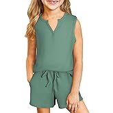 blibean Girls Summer Clothes Set Kids Waffle Pockets Cotton Outfit Size 4-13 Years