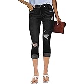 luvamia Capri Jeans for Women Stretch High Waisted Distressed Denim Capris Ripped Skinny Cropped Pants