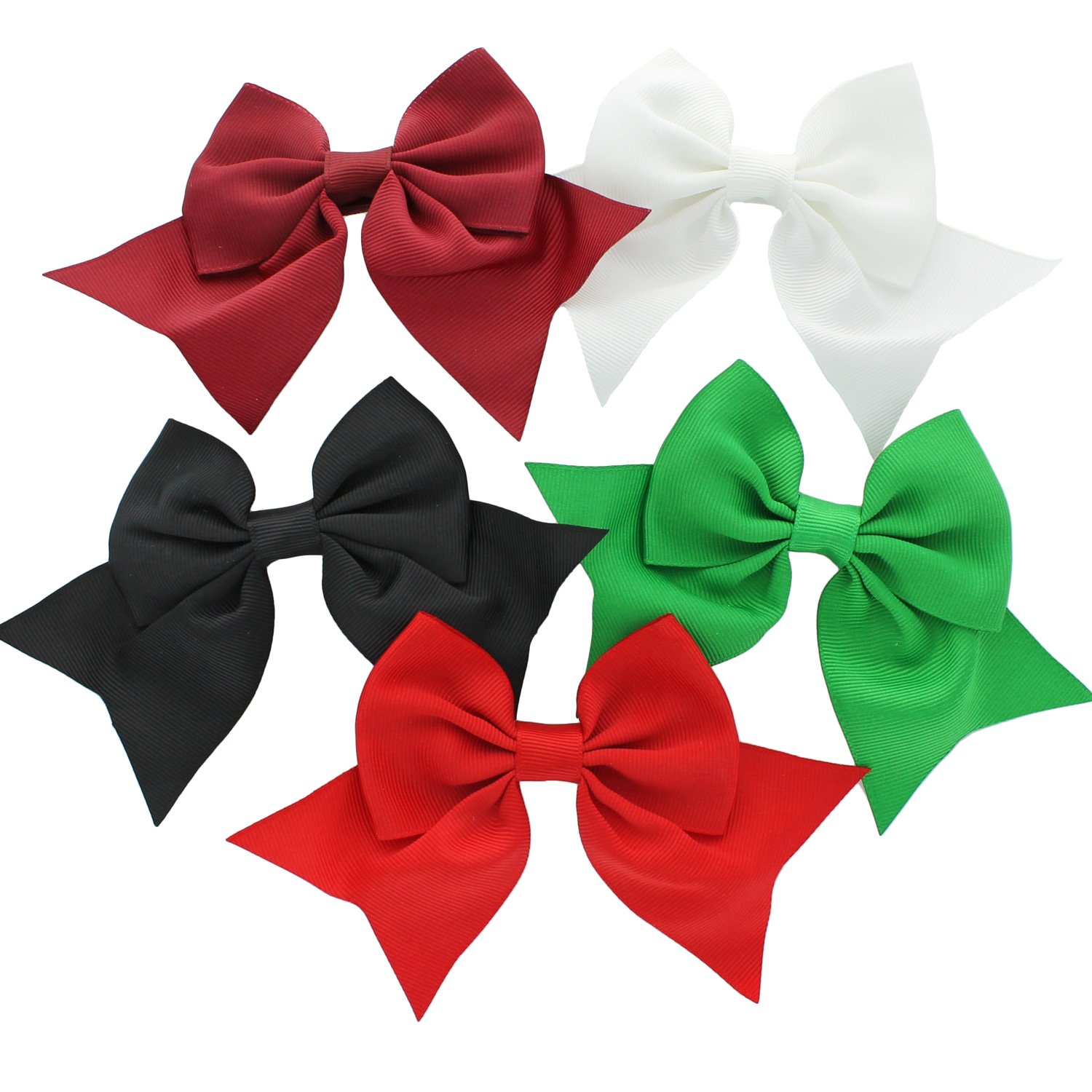 Amazon Com My Lello Medium 5 5 Girls Classic Boutique Tails Grosgrain Hair Bow Mixed Christmas Variety 5 Pack Maroon White Black Emerald Red Beauty