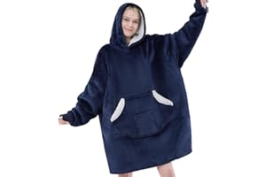 NORD ECO Wearable Blanket Hoodie, Oversized Sherpa Fleece Sweatshirt Blanket with Giant Pockets & Sleeves for Adult, Cozy Hooded Blanket, Winter Gift for Women(Navy Blue)