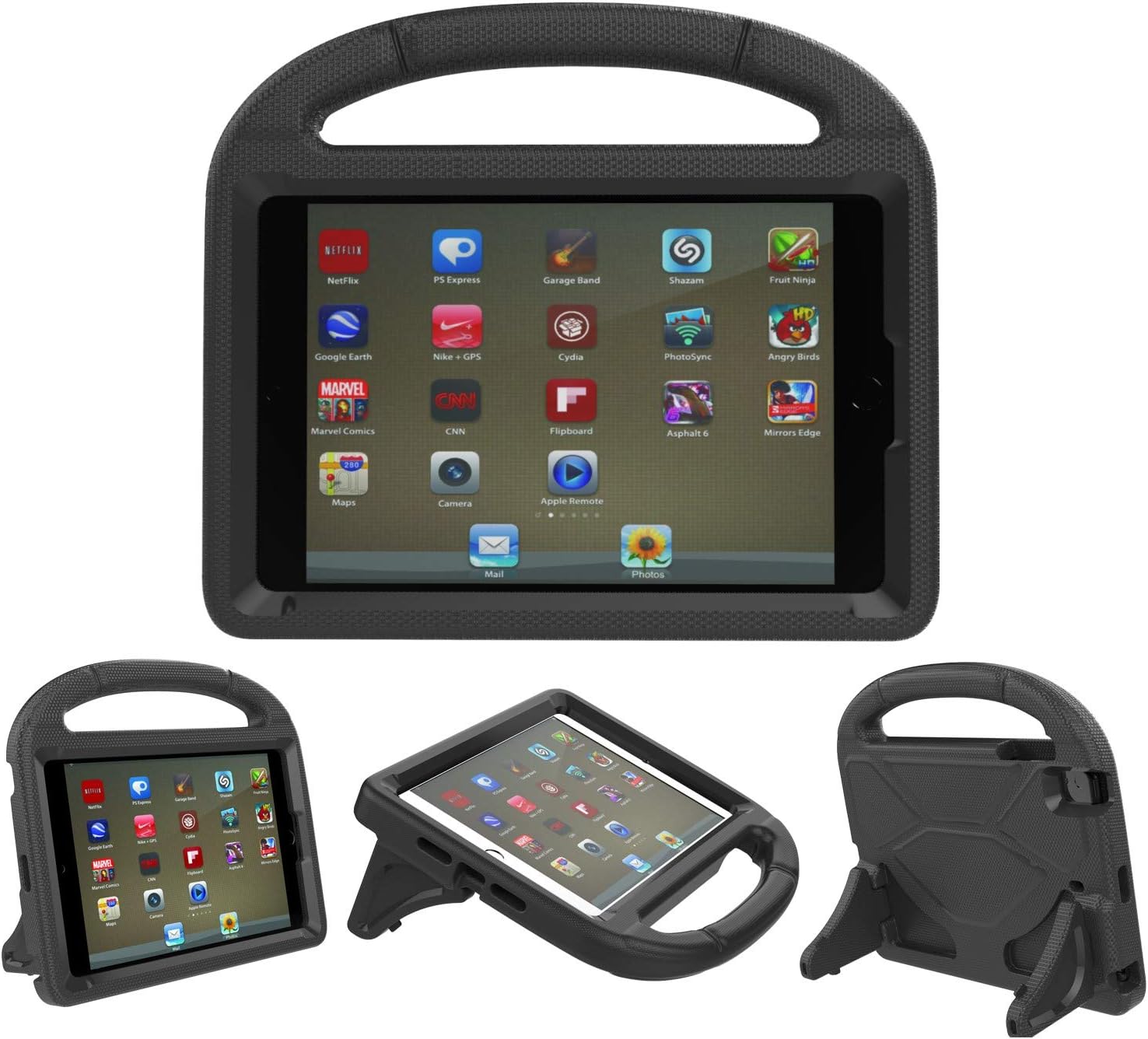 iPad 9.7 Case, iPad 9.7 Covers for Kids - ThreeJ Light Weight Portable Shockproof Super Protection Handle Stand Cover for iPad 9.7 2018/2017 (iPad 9.7-inch, Black)