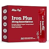 Miss Pep Iron Supplement, 30 Mg Iron Supplement for Women and Men, Promotes Red Blood Cell Production, Supports Iron Deficiency in Adults, 20 Ready-to-Drink Powder Sachets