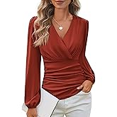GRACE KARIN Long Sleeve Blouses for Women Dressy Casual, Wrap Tops Work Shirts, 2026 Spring Business Outfits