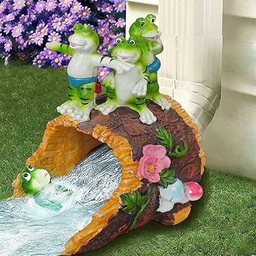 Decorative Frog Downspout Extension, Cute Gutter Diverter & Splash Block sculpture, Garden statue Fits 3x4 Gutter Downspout, Prevents Mud & Puddles, Resin Rainwater Animal-Shaped Garden Drain solution