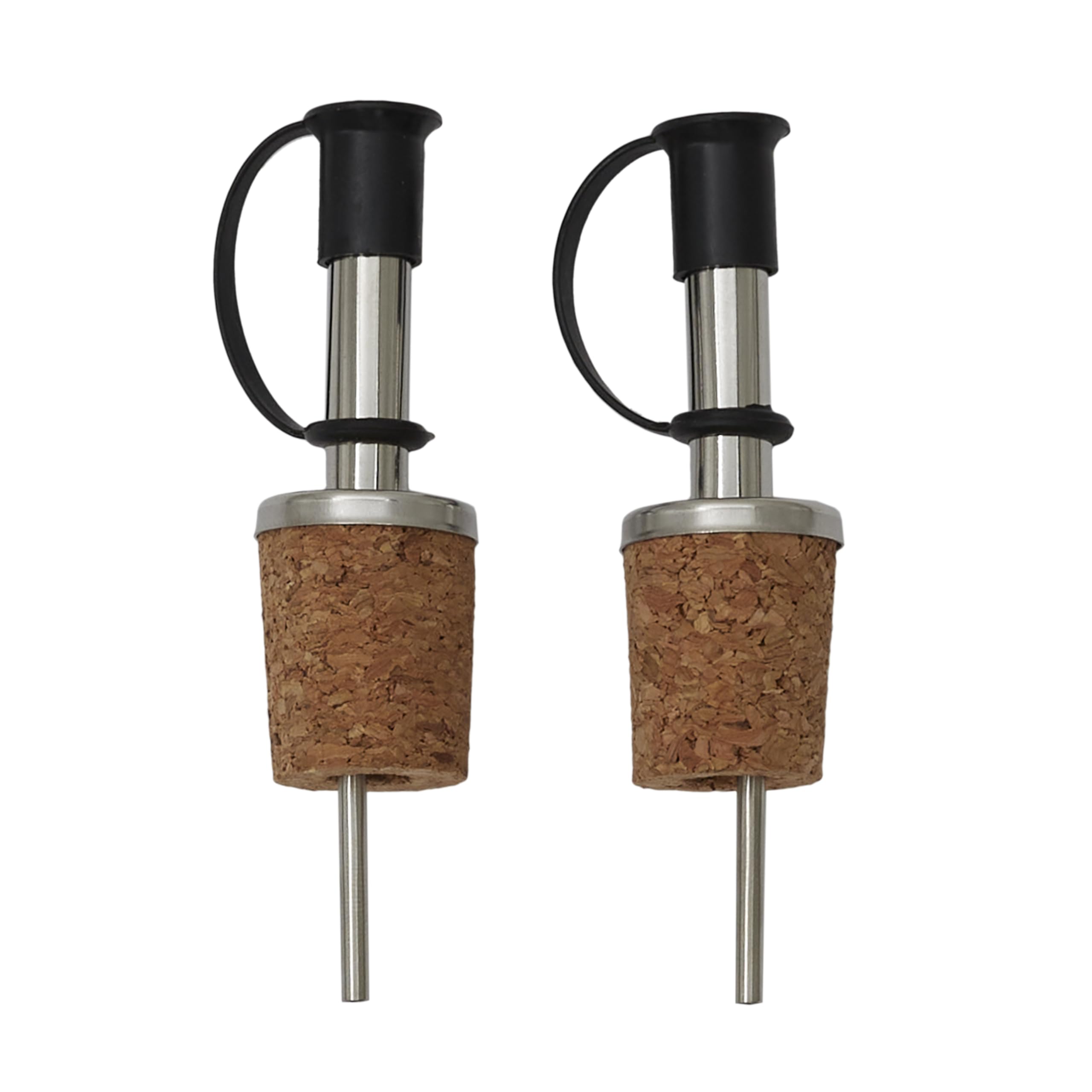 Saveur et Degustation ka1313 Cork Stopper Pourer – Pack of 2 Stainless Steel And Cork + PP 40 x 9, 50 cm, Pack of 2 Silver Black 2 (S)
