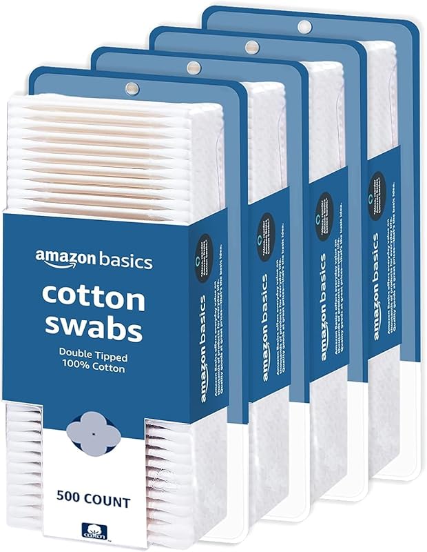 Amazon Basics Double-Tipped Cotton Swabs for Personal Hygiene and Baby Care, 2000 Count, 4-Pack of 500 Count