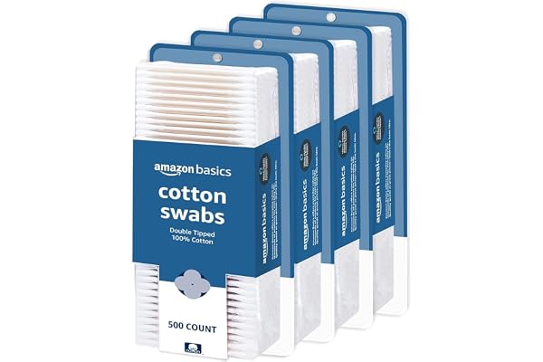 Amazon Basics Double-Tipped Cotton Swabs for Personal Hygiene and Baby Care, 2000 Count, 4-Pack of 500 Count