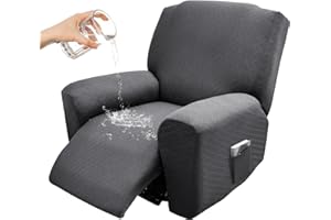 CZL 100% Waterproof Recliner Chair Covers, 4-Piece Leakproof Sofa Covers Elastic Jacquard Recliner slipcovers, Washable Furniture Protector with Side Pockets