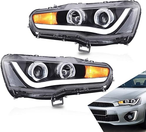 Amazon 三菱 ランサーエボリューションx Cz4a用 ヘッドライト ヘッドランプ ギャランフォルティス エンジェルアイ 左右セット新品 08年以後 For Mitsubishi Lancer Evo X 10 Up Led Headlights ヘッドライト本体 車 バイク