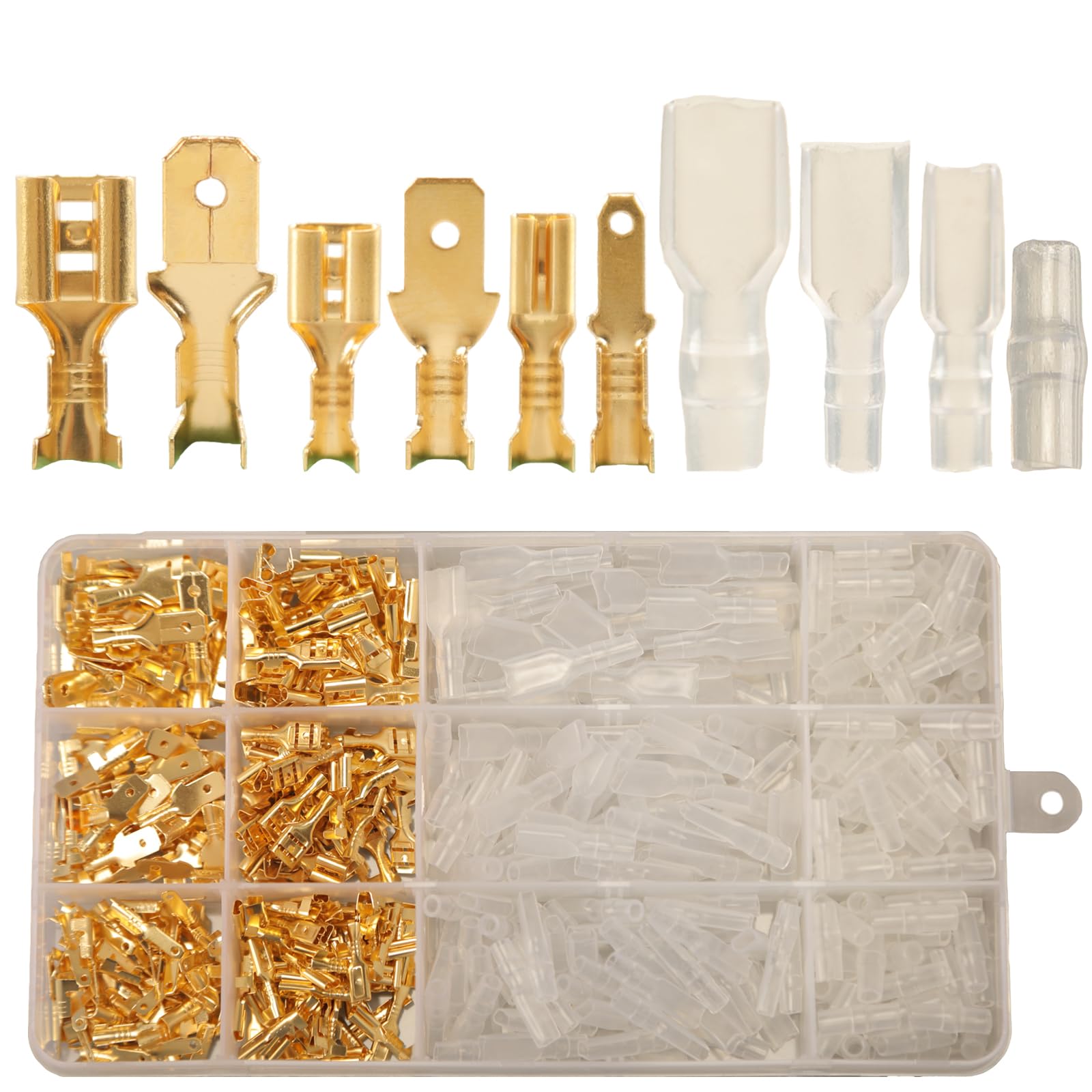 Feggizuli 480pcs Male and Female Spade Connectors Kit With Insulating Sleeve - 2.8mm 4.8mm 6.3mm Crimp Terminals for Electrical Wiring