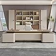 ZGNBSD Executive Desk - Modern l Shape Office Desk with Light Strip, Corner Desk with Drawers & Fingerprint Multifunctional Plug Box, Suitable for Office (78.7")