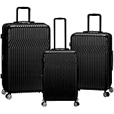 Rockland Pista Hardside 3 Piece Abs Non-Expandable Luggage Set, (20"/24"/28"), Black