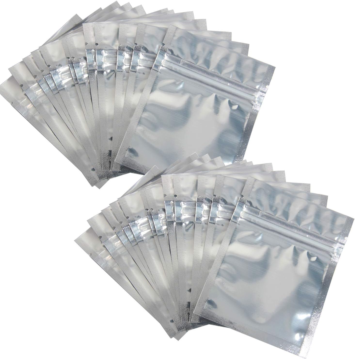 SBYURE 200 Pack Resealable Clear Ziplock Mylar Bags Aluminum Foil Plastic Food Storage Bags,Food Safe Plastic Aluminum Material for Candy,Cookies,Snack Food,etc.3x4 Inch,Clear Silver