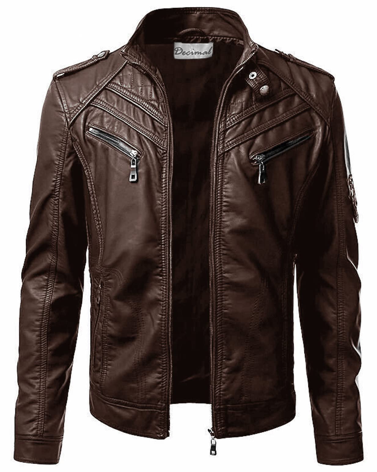 Photo 1 of DECIMAL Men's Black Genuine Lambskin Leather Biker Jacket VINTAGE REAL MOTORCYCLE JACKETS FOR MEN (S,BROWN)