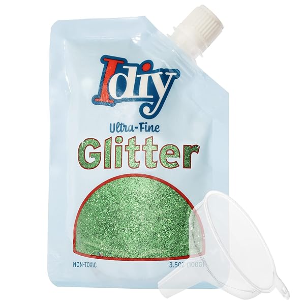 IDIY ULTRA FINE GLITTER (100G, 3.5 OZ POUCH) W EASY-POUR BAG & FUNNEL-SHAMROCK GREEN EXTRA FINE-NON-TOXIC, DIY ART, SCHOOL PROJECTS, FESTIVALS, SPARKLE DECORATIONS, RESIN, GIFT, HOLIDAY CRAFT