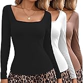 Women's 3-Pack Long Sleeve Scoop Neck T-Shirts | Cotton Blend Stretch Fitted Tops | Slim Fit Casual Basic Shirts