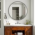 XRAMFY 36 Inch Round Mirror - Circle Mirrors for Bathroom, Entryway and Living Room Wall Decor, Modern Hanging Vanity Mirror, Matte Black Circle Decorative Wall Mirror