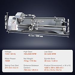 VEVOR Metal Lathe Machine, 8.3'' x