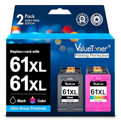 Valuetoner 61XL Ink Cartridges Replacement for HP 61 Ink Cartridge Combo Pack 61XL Works with HP Envy 4500 4502 5530 Deskjet 2540 3510 OfficeJet 4630 Printer (1 Black, 1 Tri-Color, 2-Pack)