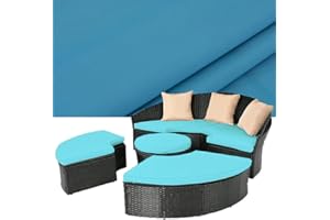 SOWINOS Outdoor Round Daybed Cushion Cover, 75" 5 Piece Set Sunbed Cushion Cover, Water-Resistant Anti-Fade with Zipper Sun Bed Materss Cover, Thick 4 inch 24 Colors Available, Sky Blue