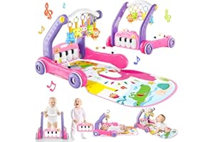 TOIDGY 4-in-1 Baby Gym Play Mat with Learning Walker, Tummy Time Mat & Baby Push Toys for Newborn Infant 0-3-6-9-12 Month Boy Girl, Babies Activity Center with Play Piano & Lights, Ideal Toddler Babies Gifts