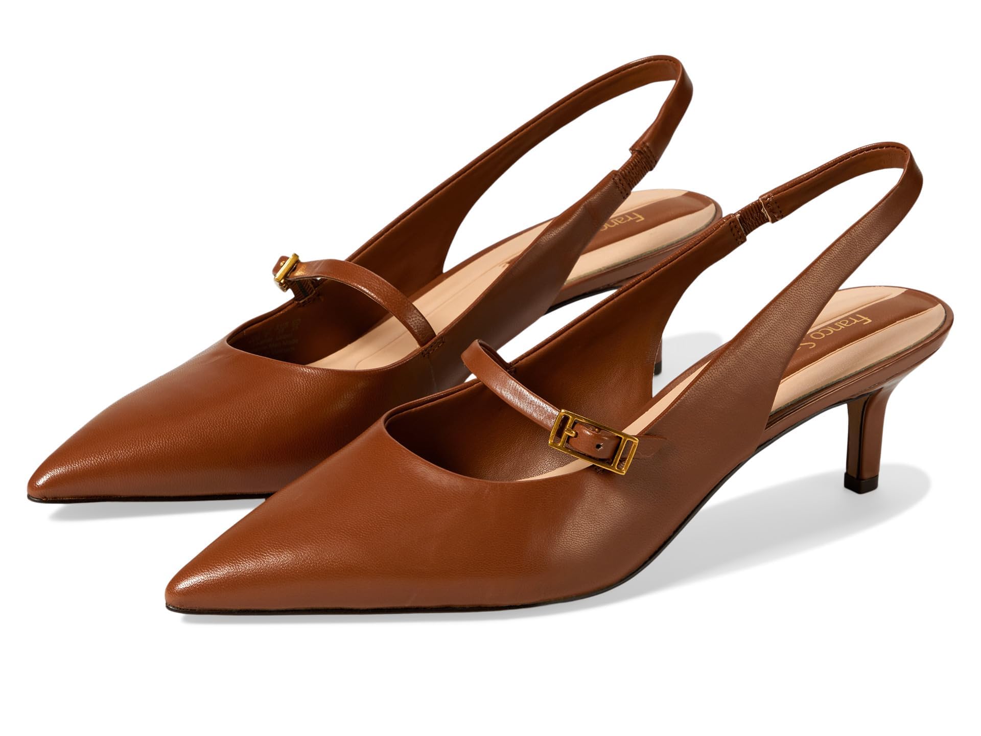 Franco Sarto Womens Khloe Pointed Toe Slingback Kitten Heel Tawny Brown Leather 6 M