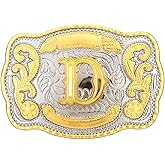 Western Belt Buckle Initial Letters ABCDMRJ to Z Cowboy Belt Buckle, Rodeo Buckles for Men & Women Fits Up to 2 Inch Belts
