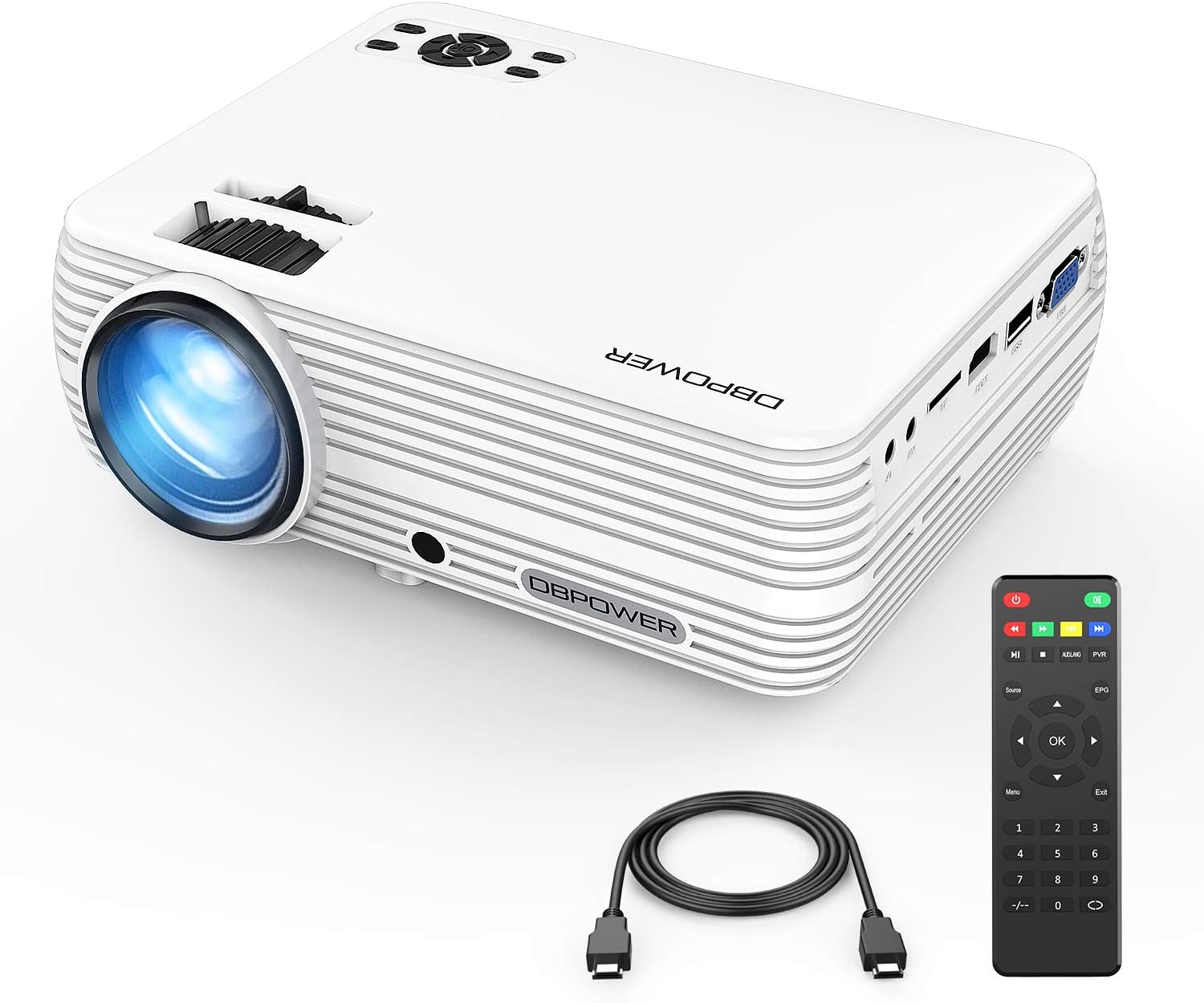 Mini Projector, DBPOWER Portable Projector 2400 Lumens 50,000 Hours LED Full HD 1080P Support Video Projector, Compatible with iPhone, ipad,AV, USB, ...