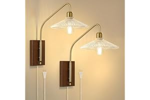 AIJIASI Plug in Wall Sconces, Gold Wall Sconces Set of Two with Glass Shade, Swing Arm Wall Lights Farmhouse Plug in Sconce I