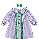 Toddler Baby Girl Mardi Gras Outfit Smocked Dress Stripe Ruffle Dresses Little Girls Carnival Clothes